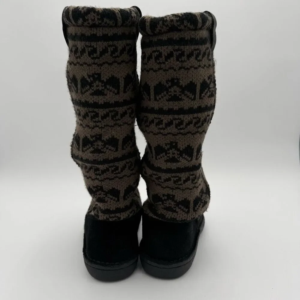 KEEN Auburn Winter Boots Sherpa Inner Suede Upper Tall Brown Midwest Print Women